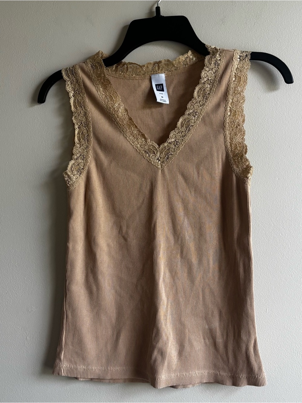 VTG 90s GAP Lace-Trim Ribbed Tank Top - Camel/Tan